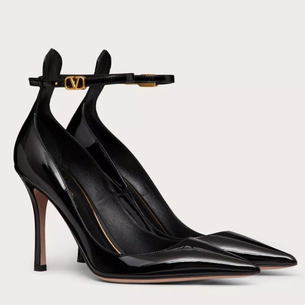 Cheap Reps Valentino Tan-Go Pumps 100mm In Black Patent Leather