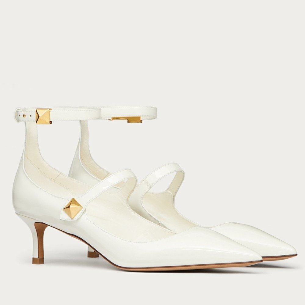 Cheap Reps Valentino Tiptoe Pumps 50mm In White Patent Leather