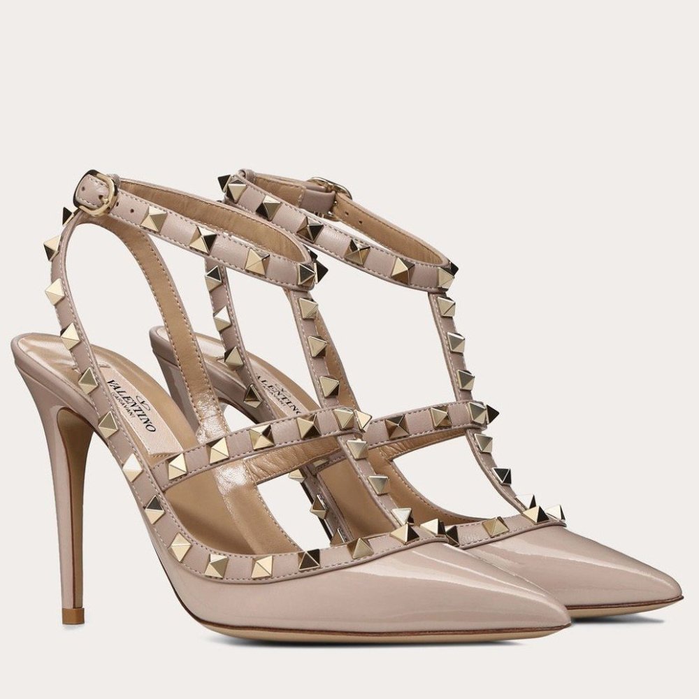 Cheap Reps Valentino Rockstud Caged Pumps 100mm In Poudre Patent Leather