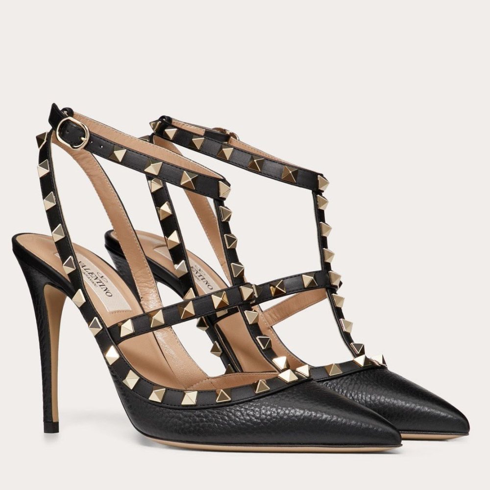 Cheap Reps Valentino Rockstud Ankle Strap Pumps 100mm In Black Calfskin