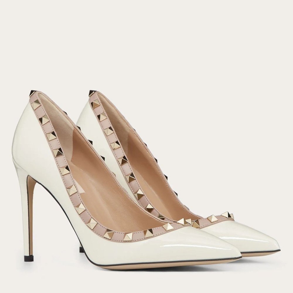 Cheap Reps Valentino Rockstud Pumps 100mm In White Patent Leather