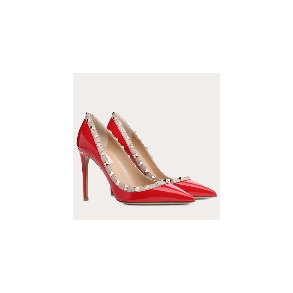 Cheap Reps Valentino Rockstud Pumps 100mm In Red Patent Leather