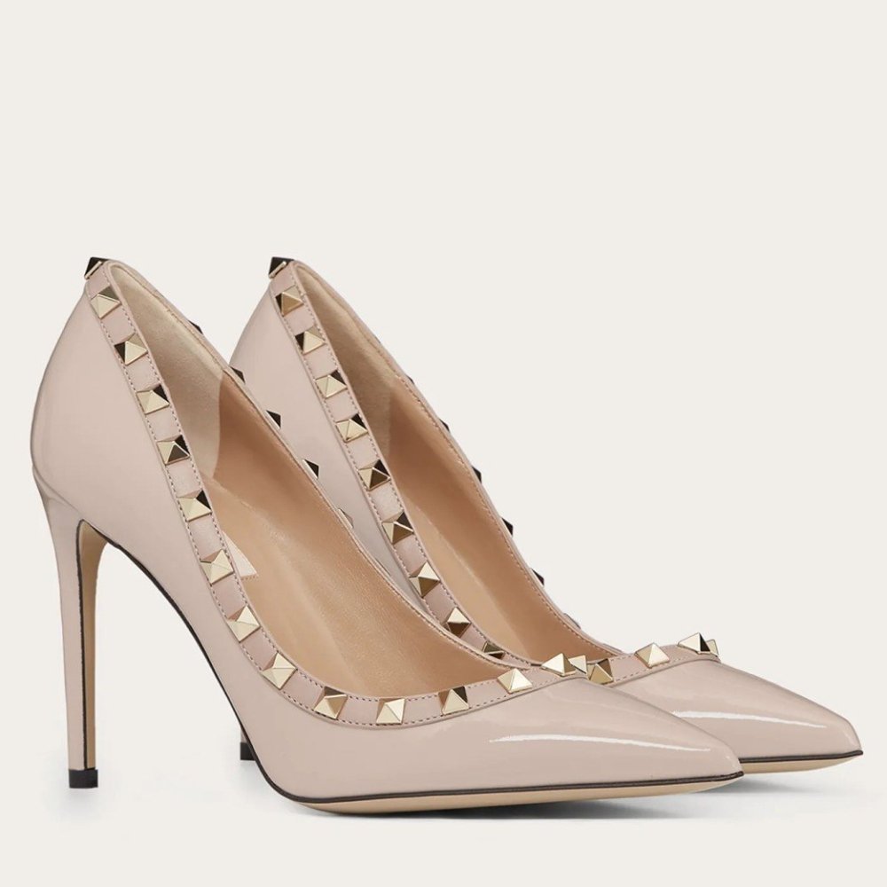 Cheap Reps Valentino Rockstud Pumps 100mm In Poudre Patent Leather