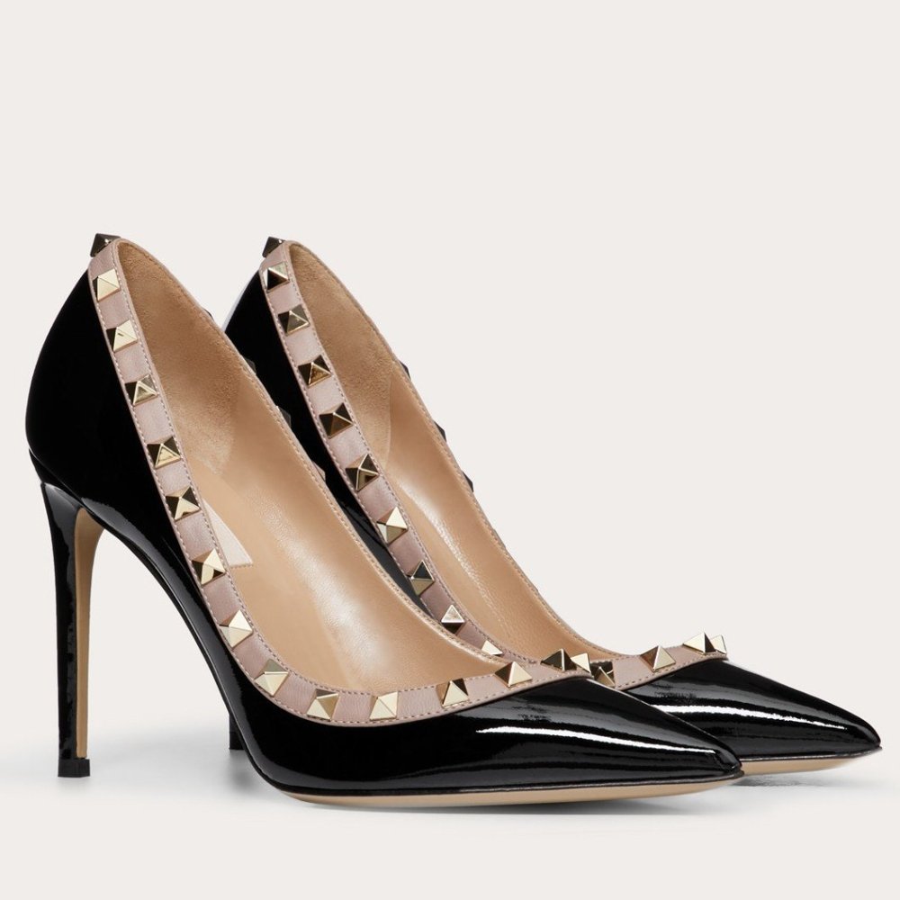 Cheap Reps Valentino Rockstud Pumps 100mm In Black Patent Leather