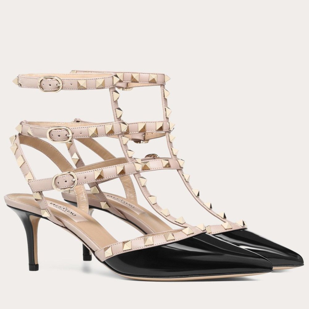 Cheap Reps Valentino Rockstud Caged Pumps 65mm In Black Patent Leather