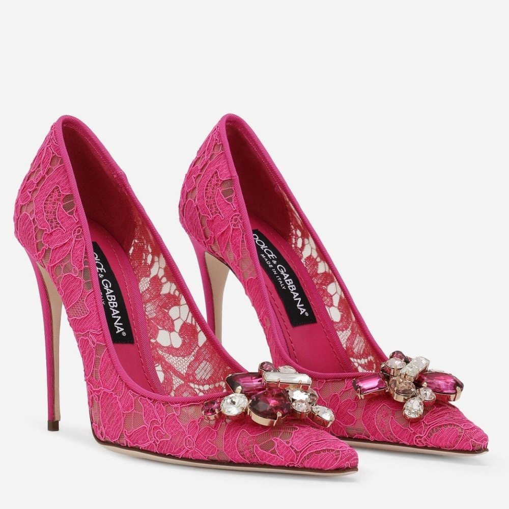 Cheap Reps Dolce Gabbana Rainbow Pumps 105mm in Fuchsia Lace