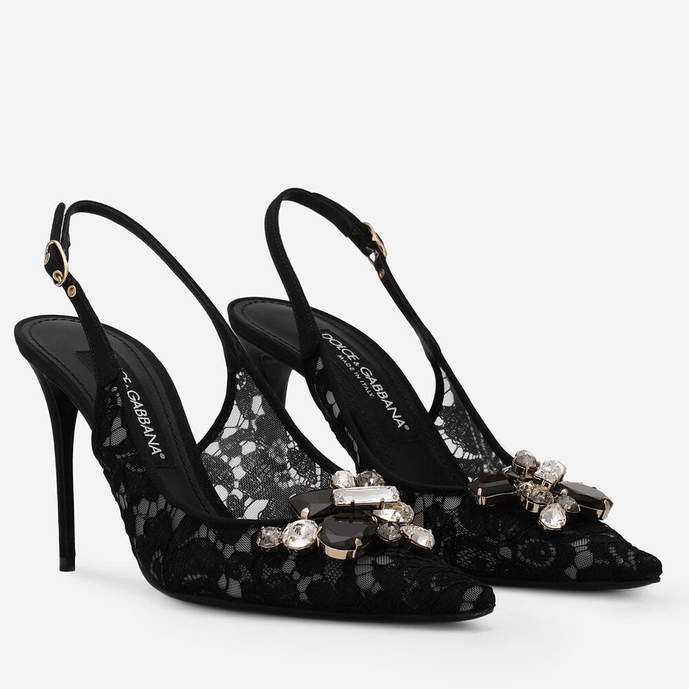 Cheap Reps Dolce Gabbana Rainbow Slingbacks Pumps 90mm in Black Lace