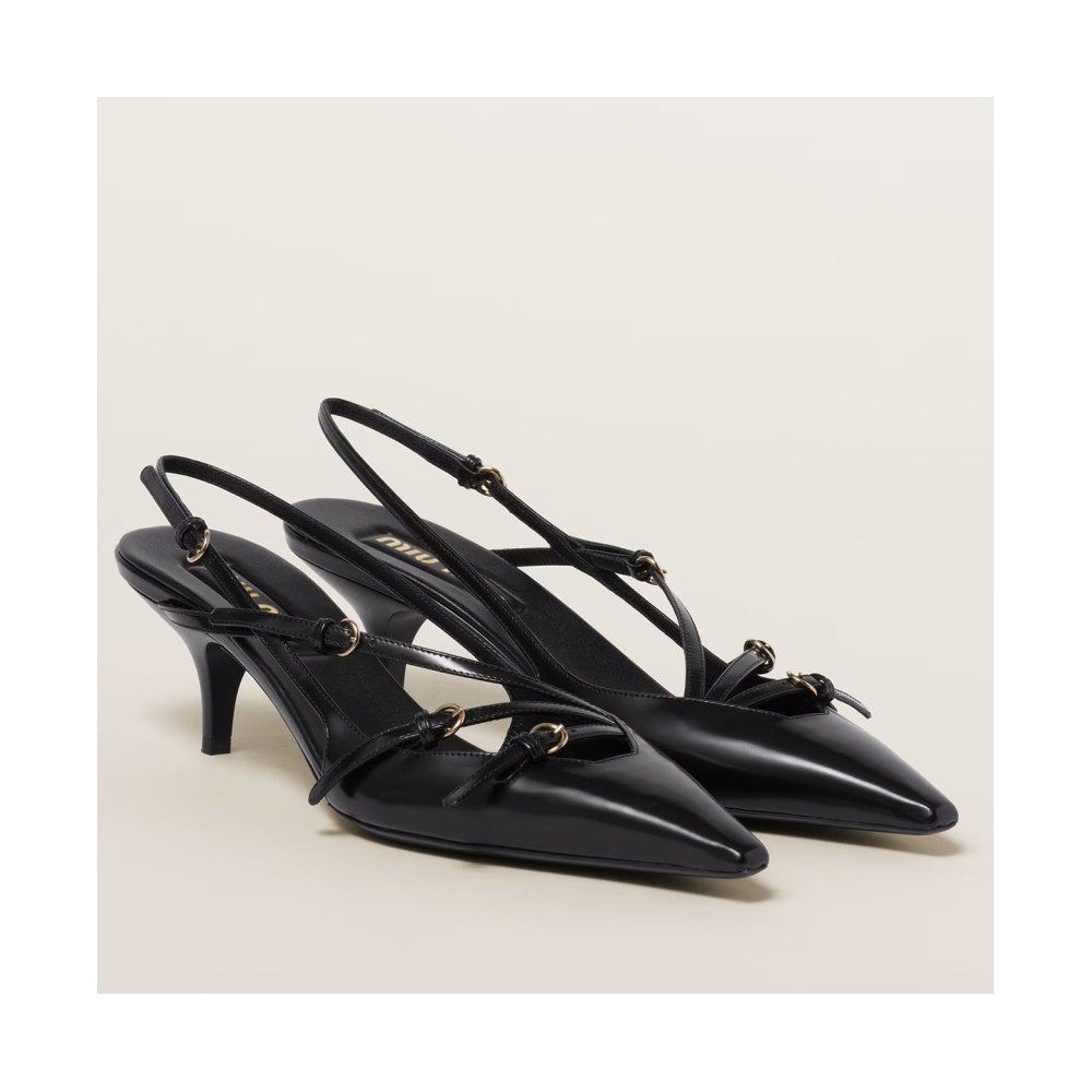 Cheap Reps Miu Miu Slingback Pumps 55mm in Black Patent Leather with Buckles