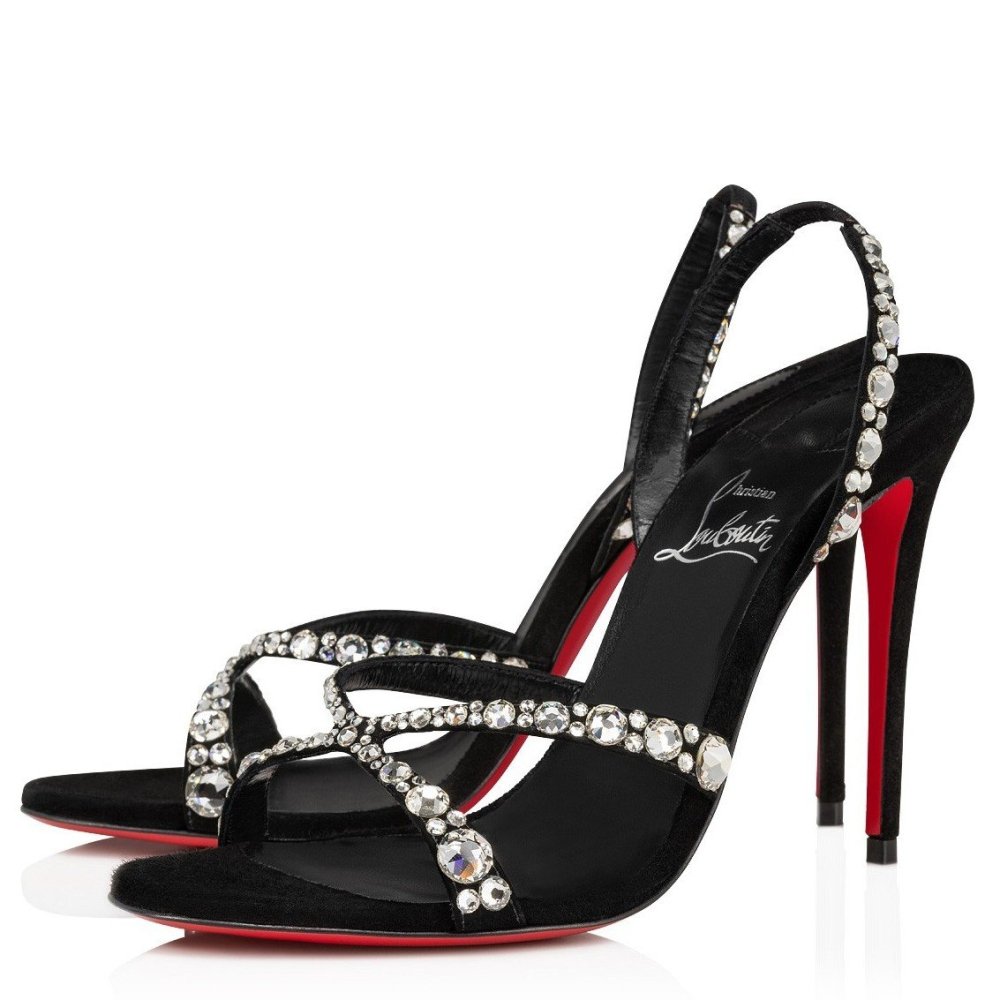 Cheap Reps Christian Louboutin Emilie Strass 100MM Sandals In Black Veau Velours