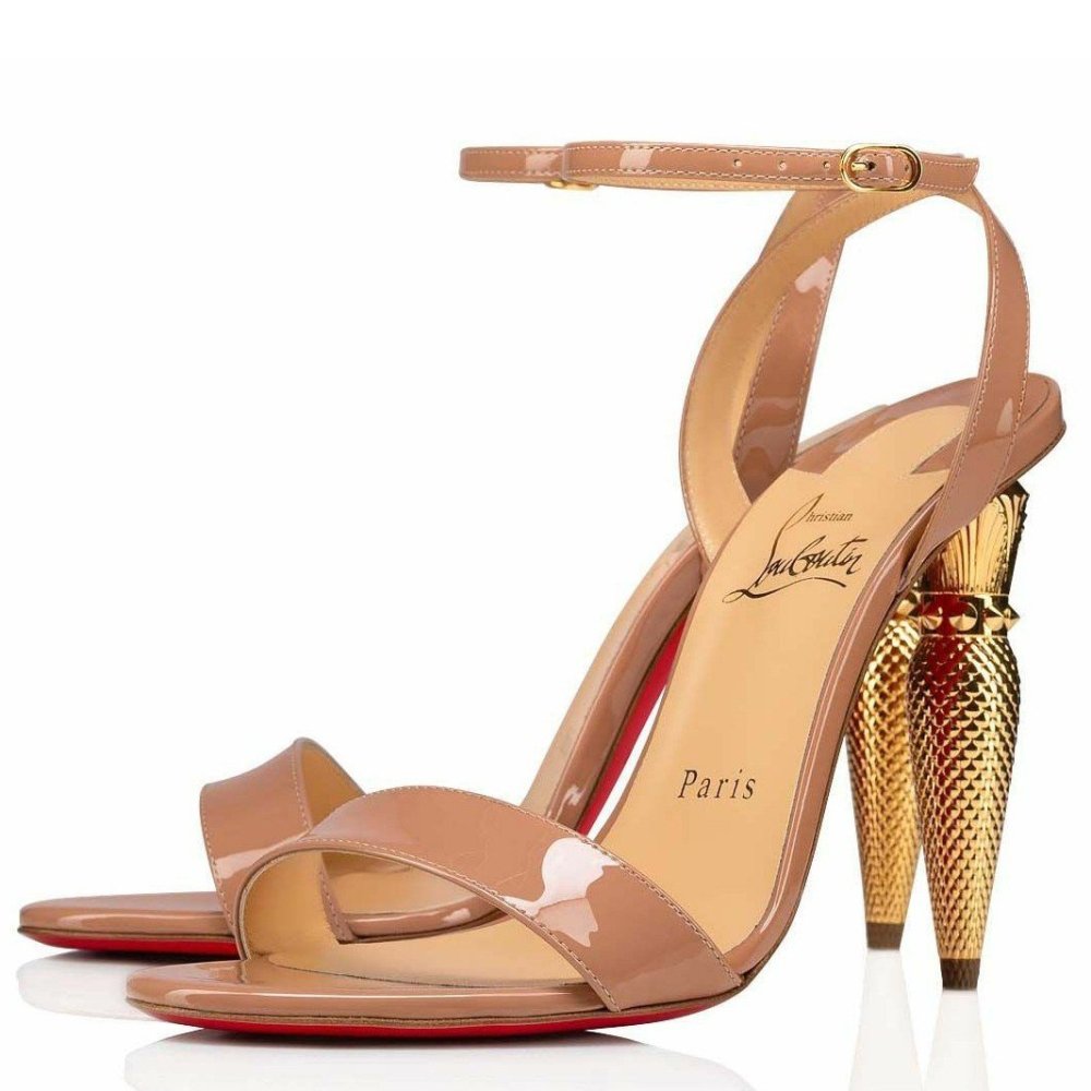 Cheap Reps Christian Louboutin Lipqueen Sandals 100mm In Nude Patent Leather