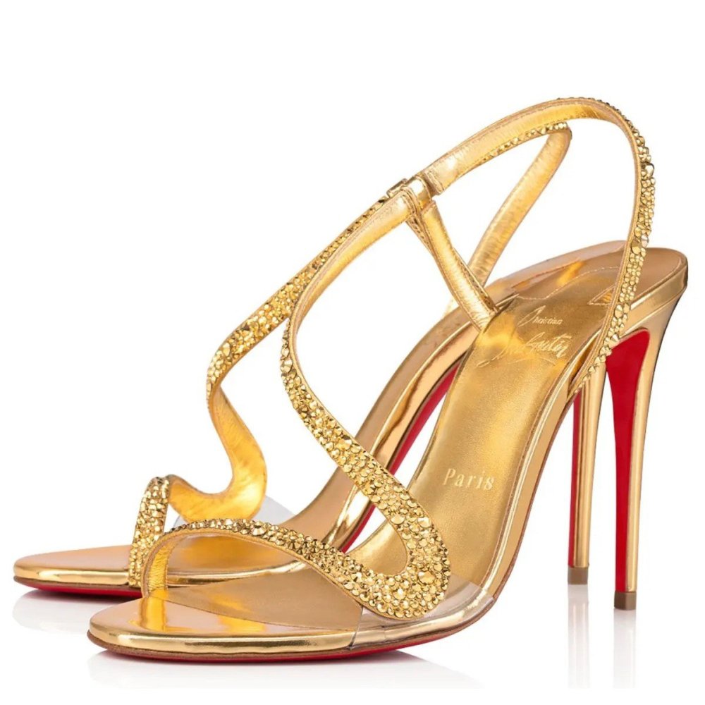 Cheap Reps Christian Louboutin Rosalie Strass Sandals 100mm in Gold Leather