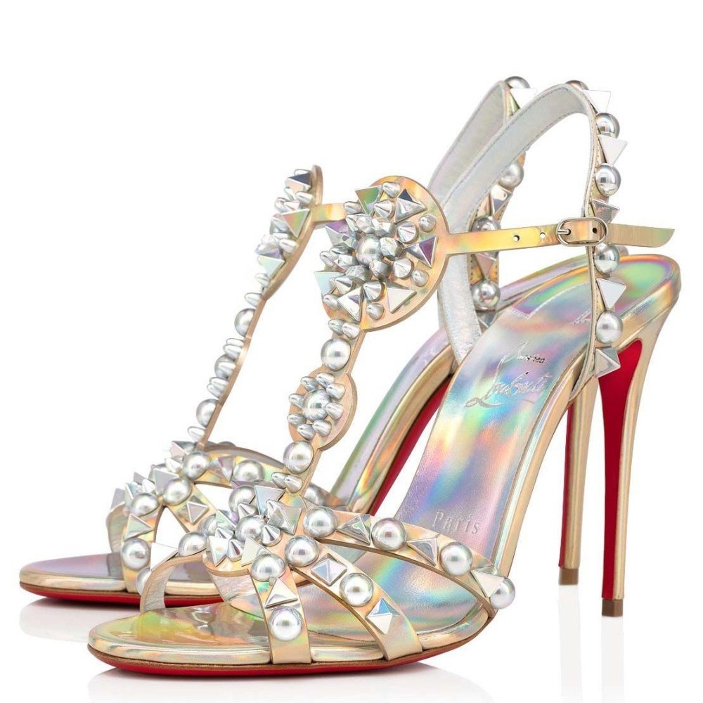 Cheap Reps Christian Louboutin Goldora 100mm Silver Sandals with Spikes