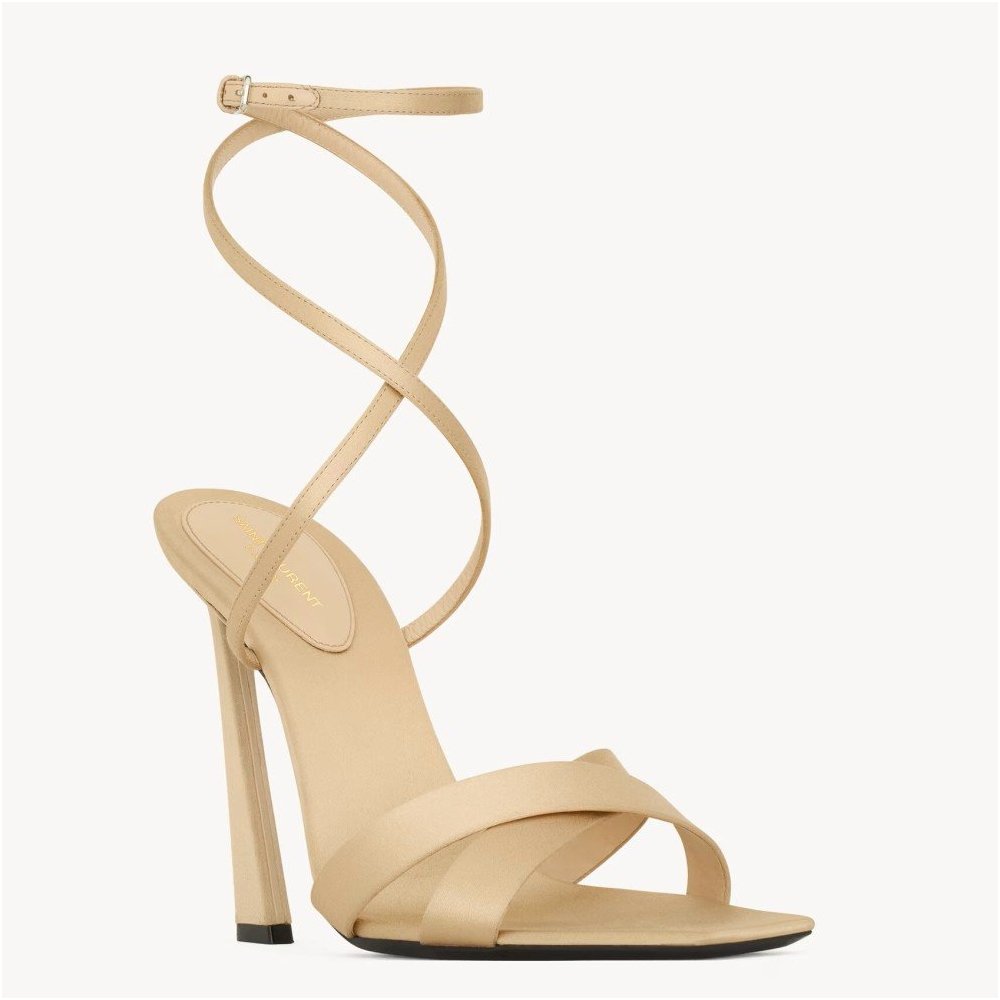 Cheap Reps Saint Laurent Corinne Sandals 110mm in Beige Satin