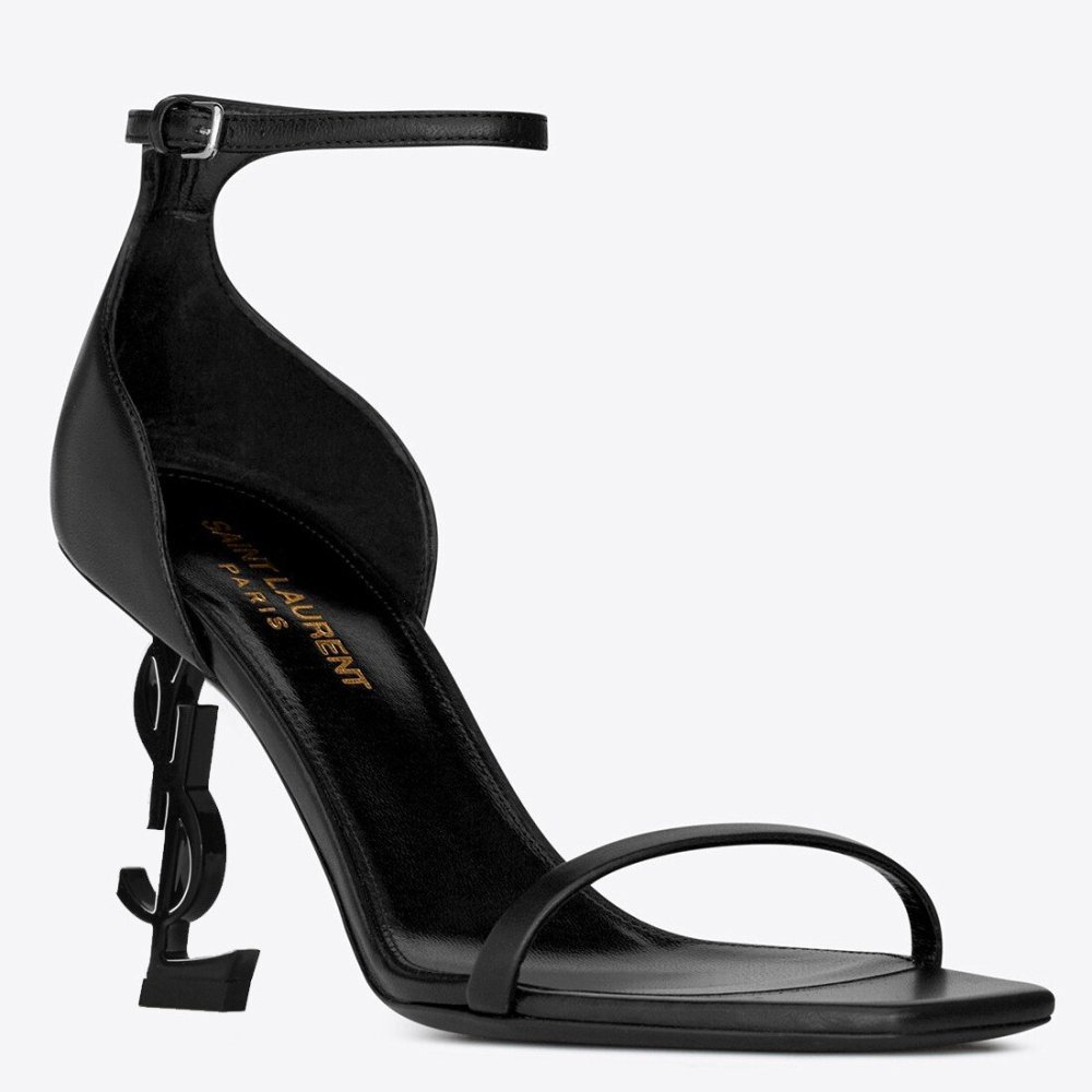 Cheap Reps Saint Laurent Opyum 85mm Sandals in Black Leather with Black YSL Heel