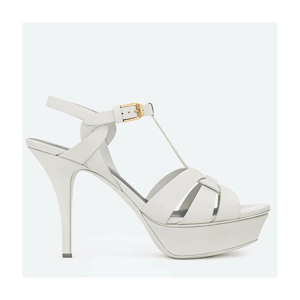 Cheap Reps Saint Laurent Tribute Platform Sandals 105mm In White Calfskin