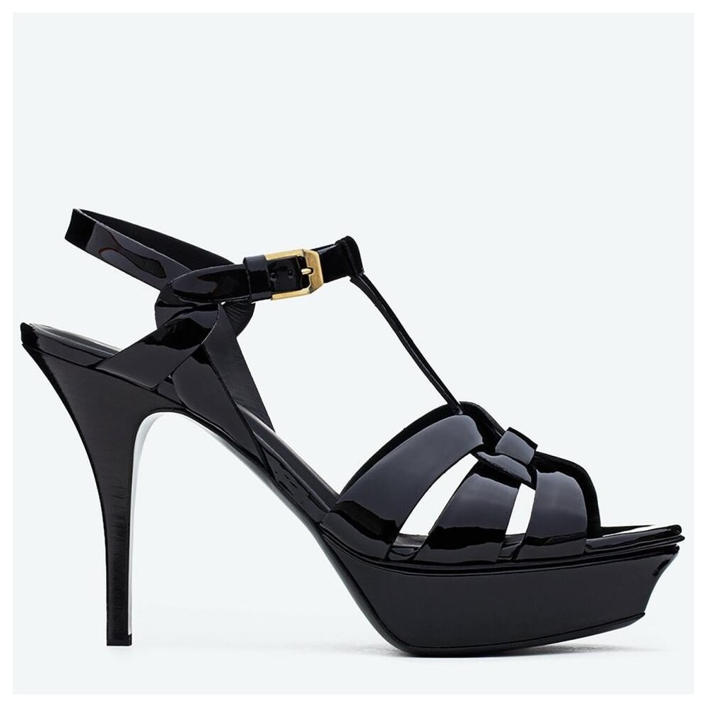 Cheap Reps Saint Laurent Tribute Platform Sandals 105mm In Black Patent Leather