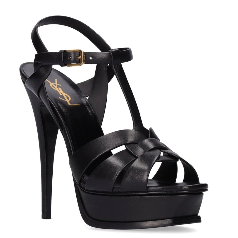 Cheap Reps Saint Laurent Tribute Platform Sandals 135mm In Black Calfskin