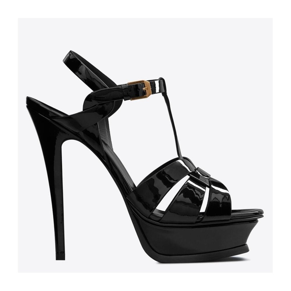 Cheap Reps Saint Laurent Tribute Platform Sandals 135mm In Black Patent Leather