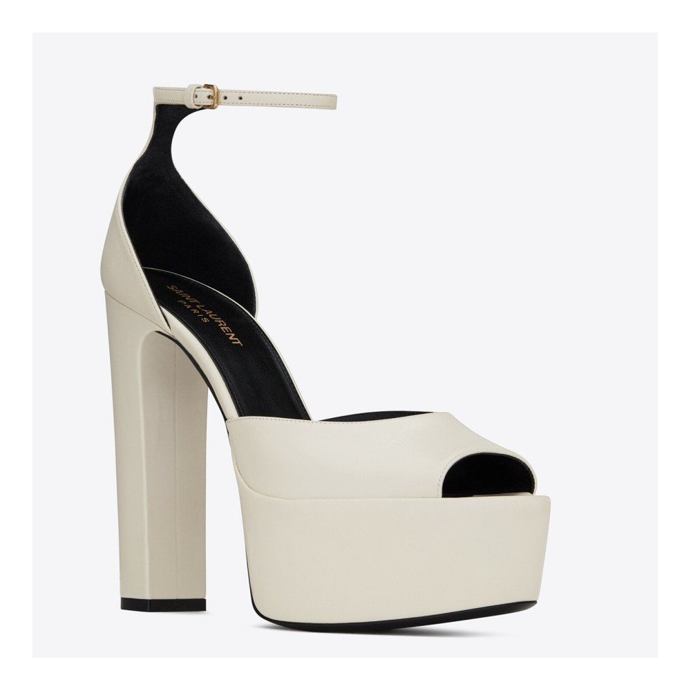 Cheap Reps Saint Laurent Jodie Platform Sandals In White Lambskin