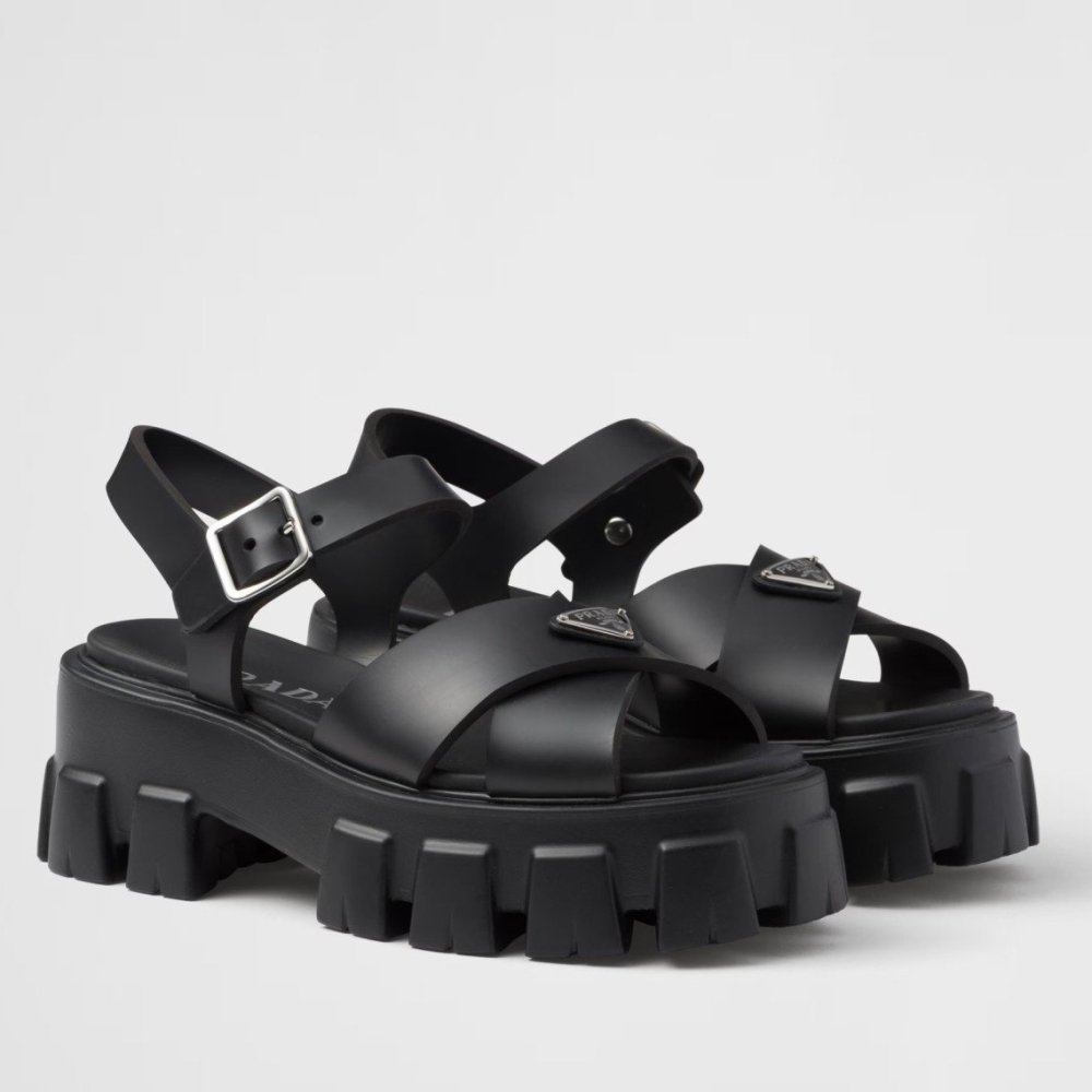 Cheap Reps Prada Monolith Sandals in Black Rubber