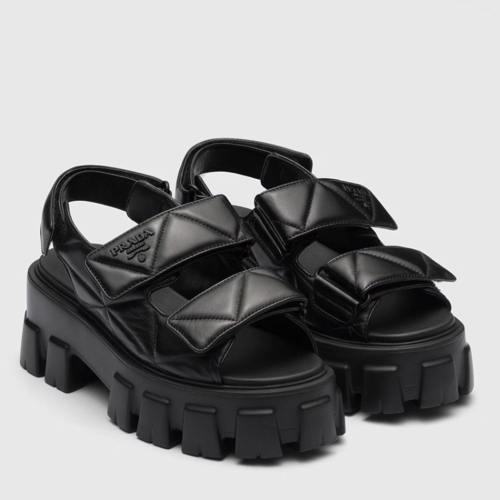 Cheap Reps Prada Monolith Flatform Sandals in Black Nappa Leather