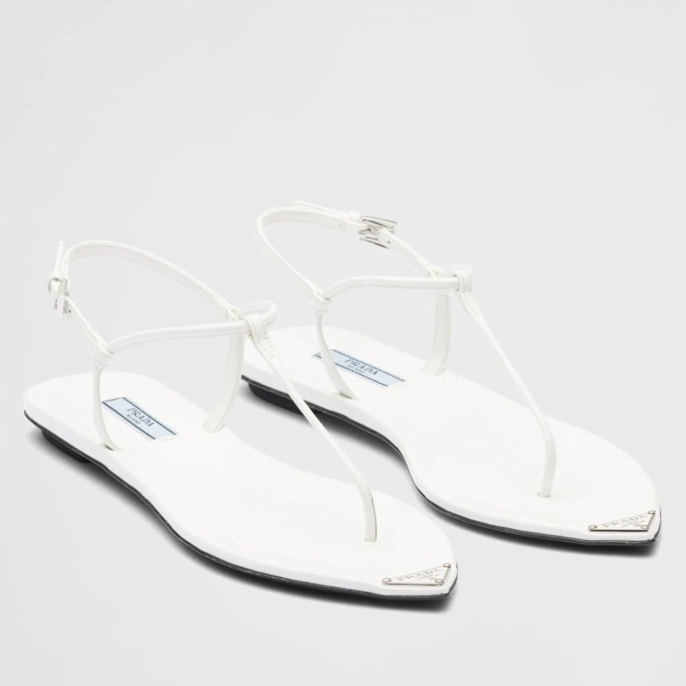 Cheap Reps Prada Thong Sandals In White Brushed Leather