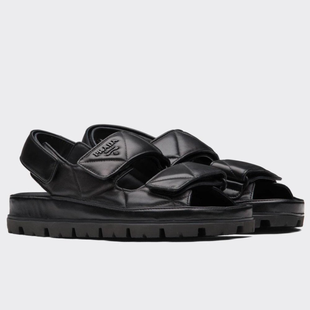 Cheap Reps Prada Padded Sandals In Black Nappa Leather