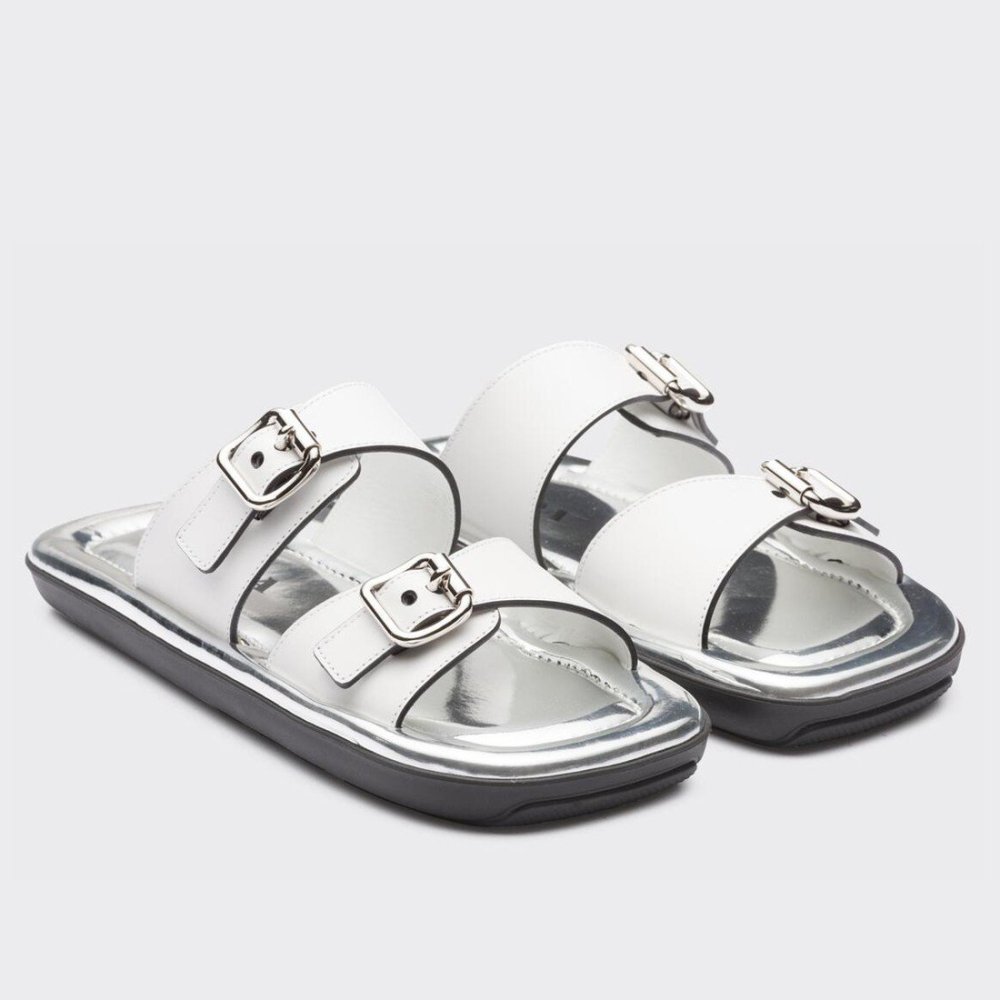 Cheap Reps Prada Double-strap Sandals In White Leather