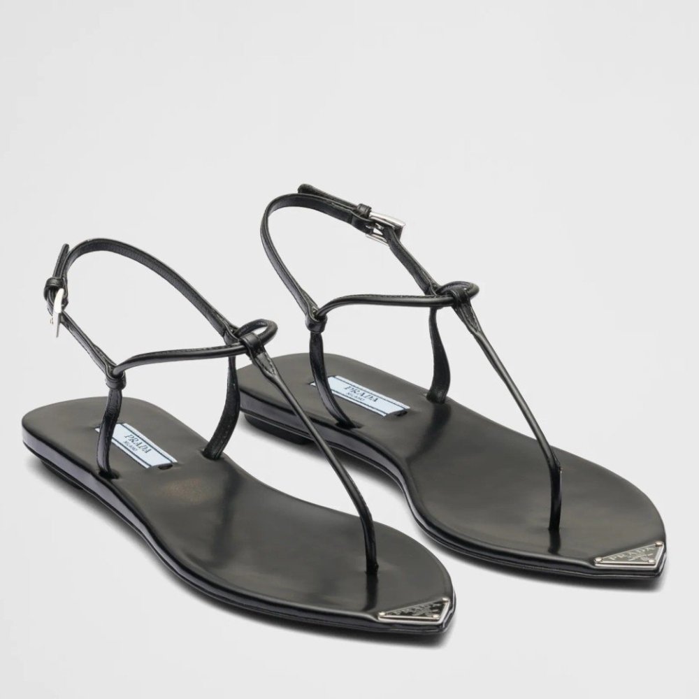 Cheap Reps Prada Thong Sandals In Black Brushed Leather