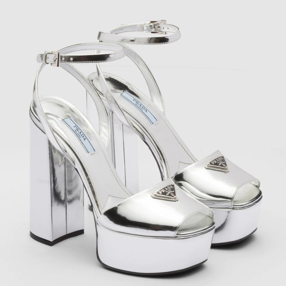 Cheap Reps Prada Platform Sandals 135mm In Silver Metallic Leather