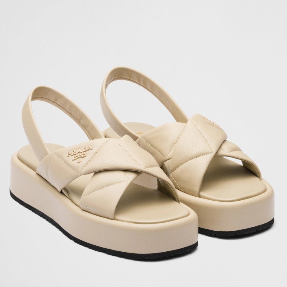 Cheap Reps Prada Flatform Sandals In Beige Quilted Nappa Leather