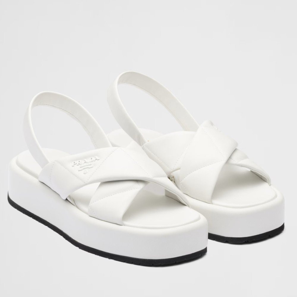 Cheap Reps Prada Flatform Sandals In White Quilted Nappa Leather