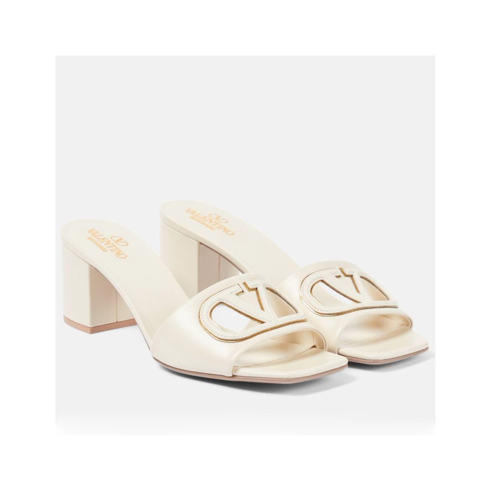 Cheap Reps Valentino VLogo Cut-out Slide Sandals 60mm in White Leather