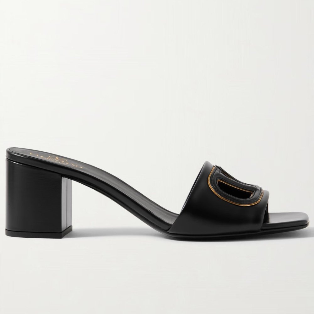 Cheap Reps Valentino VLogo Cut-out Slide Sandals 60mm in Black Leather