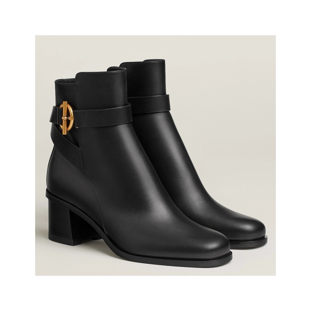 Cheap Reps Hermes Jill 60 Ankle Boots in Black Calfskin