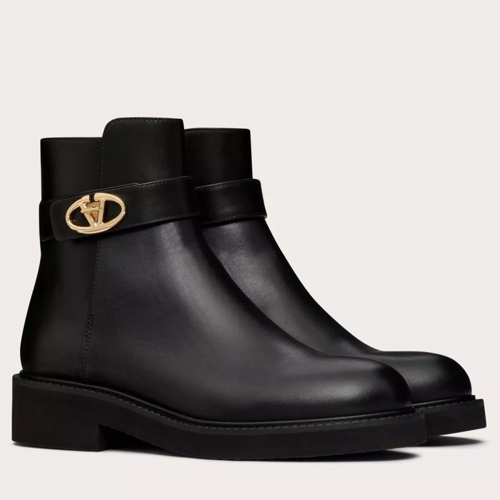 Cheap Reps Valentino Garavani VLogo Locke Ankle Boots in Black Leather