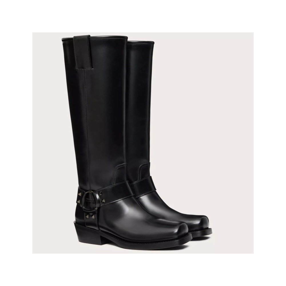 Cheap Reps Valentino Garavani Rockstud Biker Boots 40mm in Black Calfskin