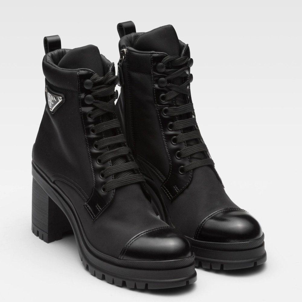 Cheap Reps Prada Ankle Boots in Black Brushed Leather and Nylon