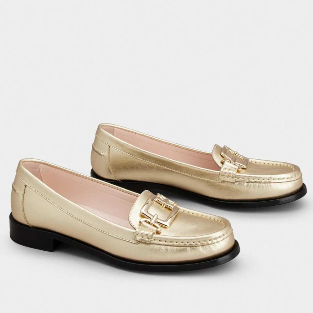 Cheap Reps Roger Vivier Metal Buckle Morsetto Loafers in Gold Nappa Leather