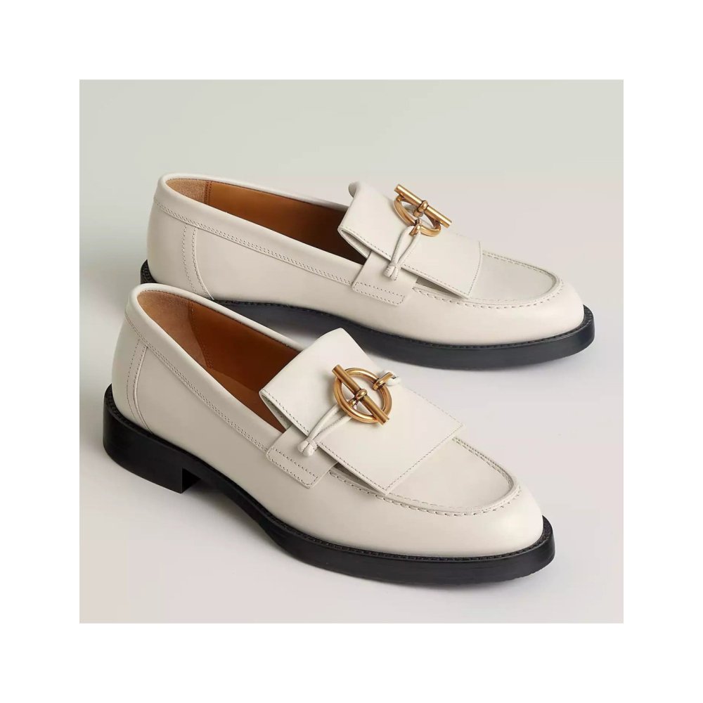 Cheap Reps Hermes Womens Impact Loafers in White Leather