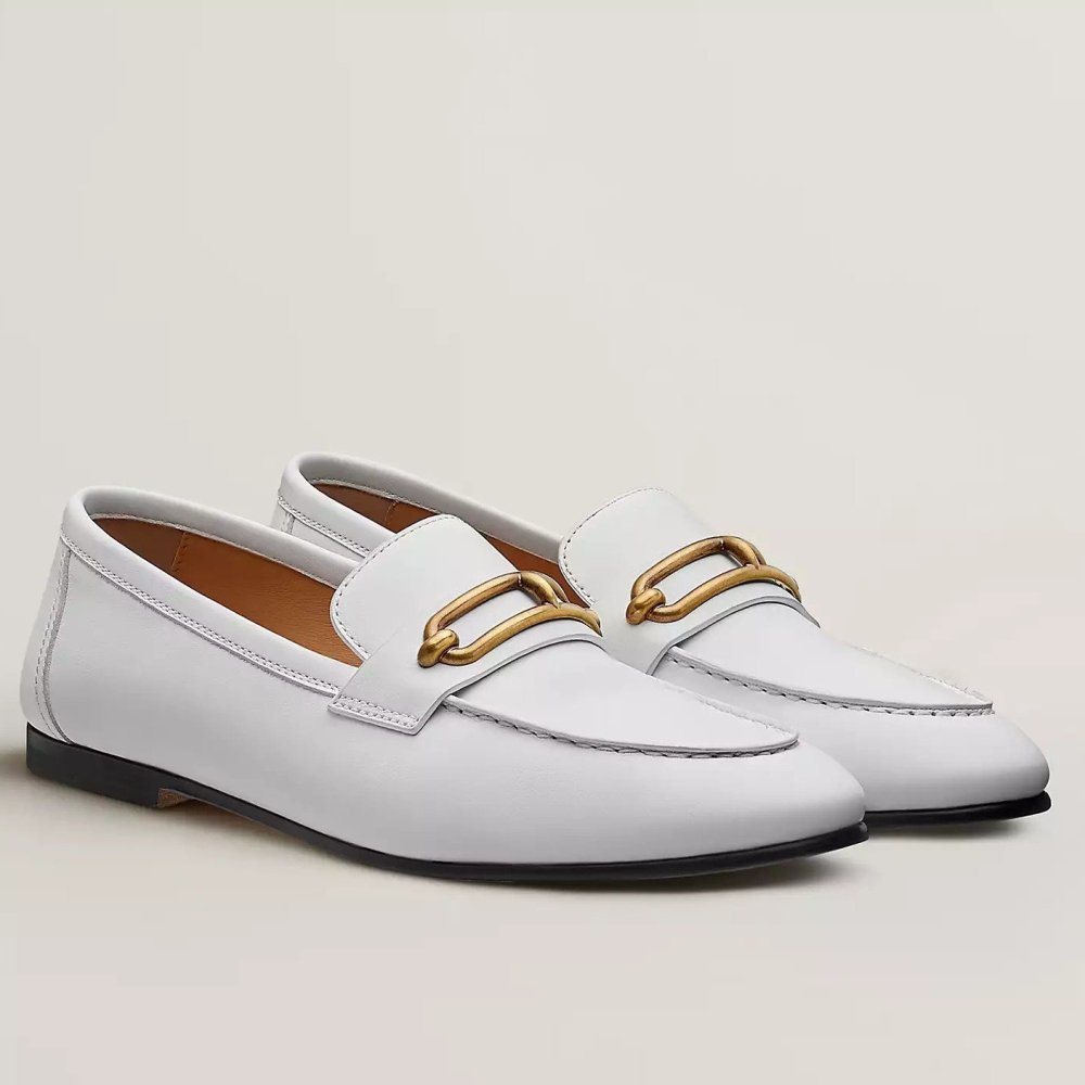 Cheap Reps Hermes Womens Colette Loafers in White Leather