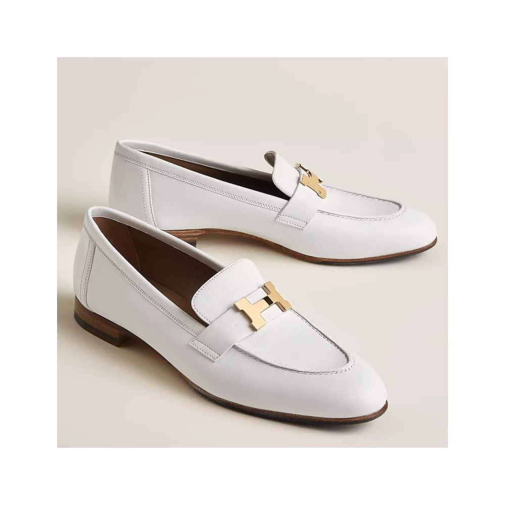 Cheap Reps Hermes Womens Paris Loafers in White Goatskin