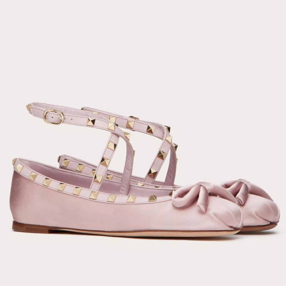 Cheap Reps Valentino Rockstud Ballerina In Rose Cannelle Satin