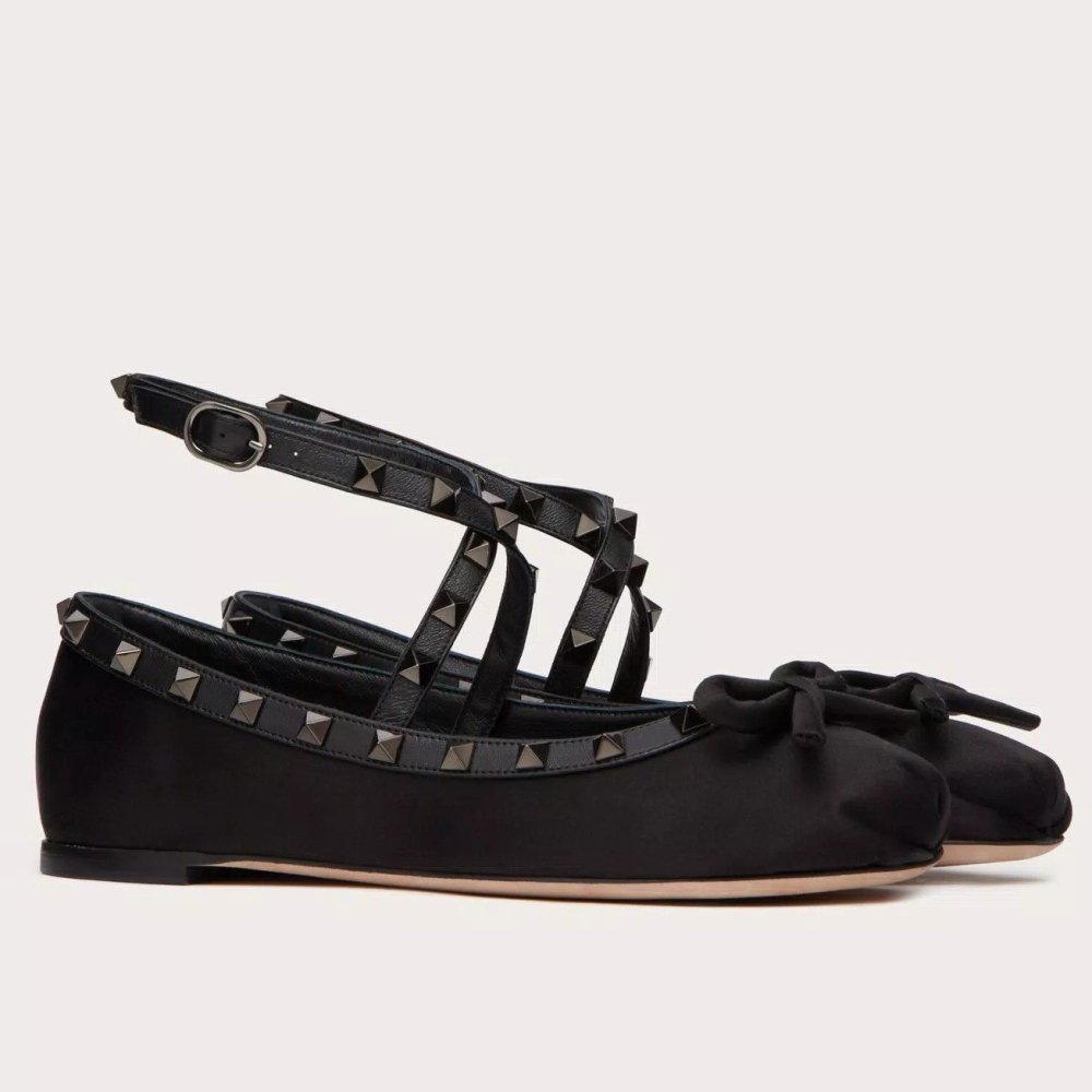 Cheap Reps Valentino Rockstud Ballerina In Black Satin