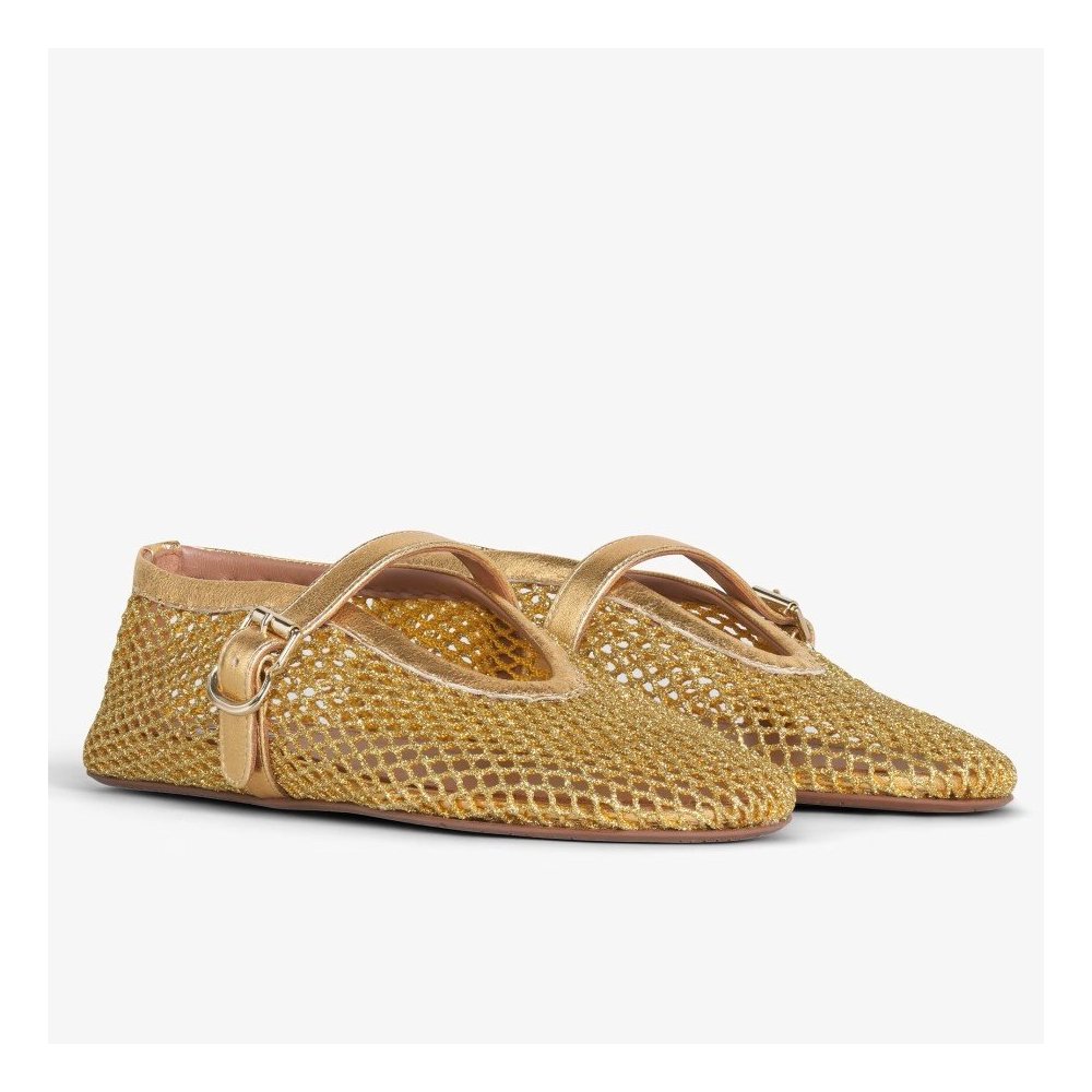 Cheap Reps Alaia Ballet Flats in Gold Mesh with Metallic Leather