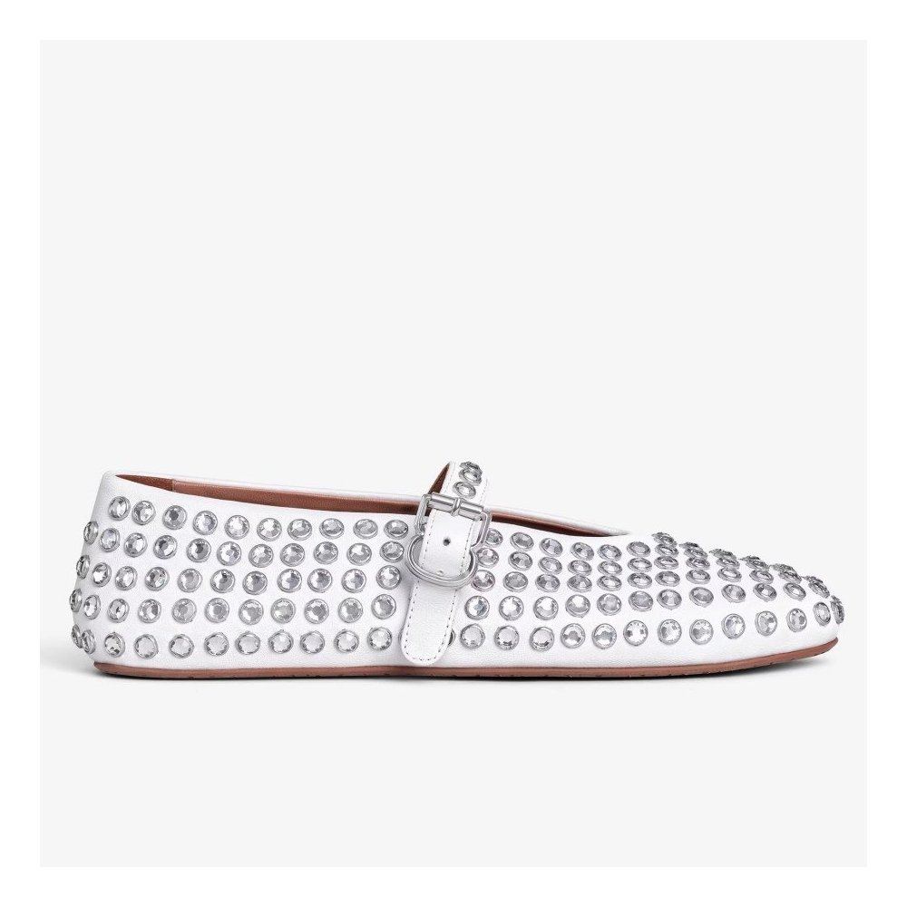 Cheap Reps Alaia Ballet Flats in White Lambskin with Strass