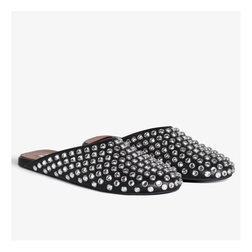 Cheap Reps Alaia Mules in Black Lambskin with Strass