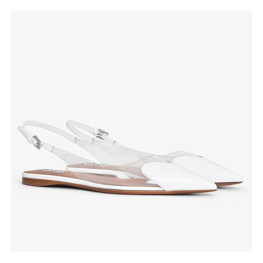 Cheap Reps Alaia Le Coeur Slingback Flats in White Patent Calfskin