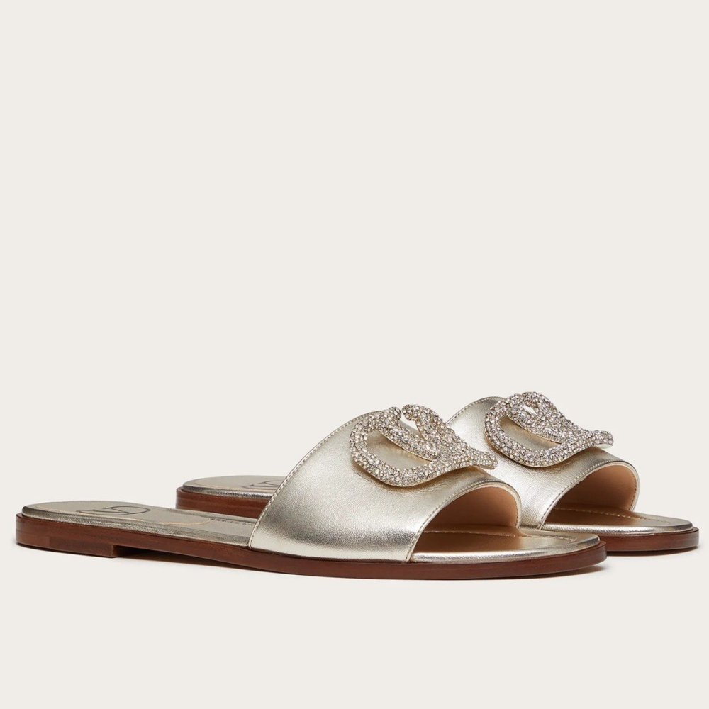 Cheap Reps Valentino VLogo Glow Slides In Metallic Nappa Leather