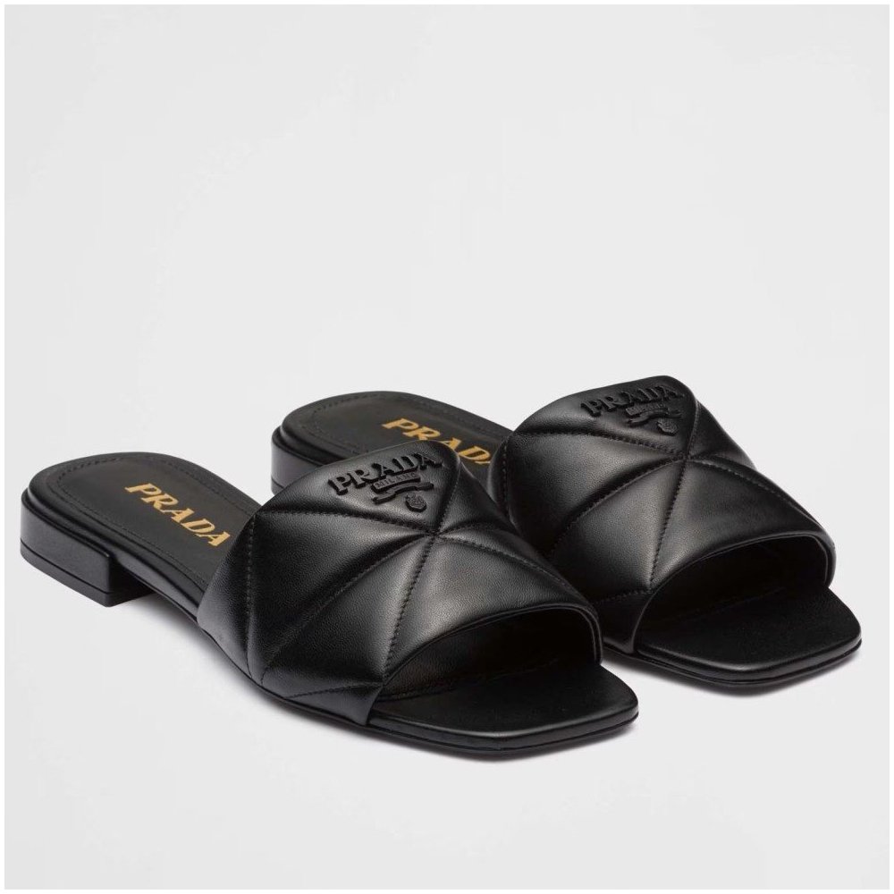 Cheap Reps Prada Womens Slides Sandals In Black Nappa Leather